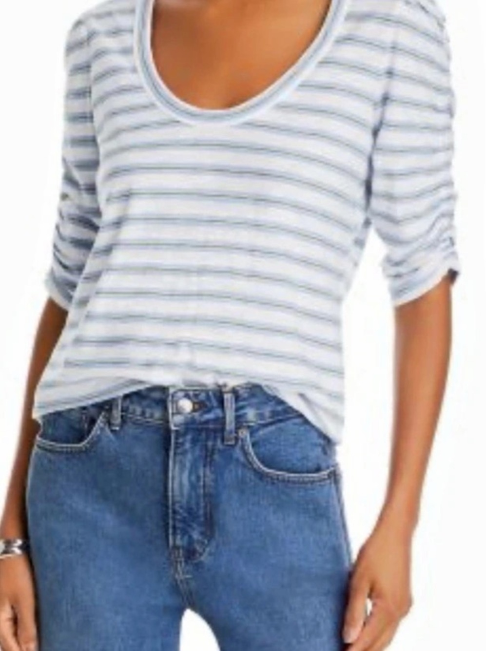 Veronica Beard Netto Striped Pima Cotton Ruched Sleeve Tee Size L Nautical Comfy